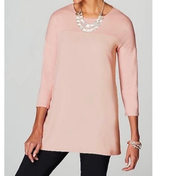J. Jill Wearever Rosewater Mix Media Tunic 3/4 Sleeve Flowy Soft Pink  Blouse S - Picture 1 of 12